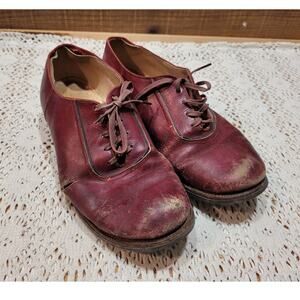 Vintage 1950's Men's Red Genuine Leather Goodyear Oxford Shoes Size 5.5